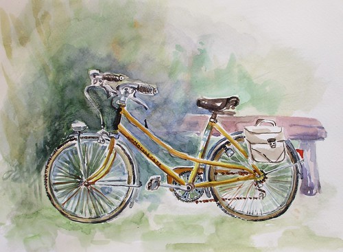 aquarelle bicyclette vélo moyendetransport