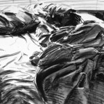 Unmade bed; charcoal on paper, 22 x 30 in, 1987