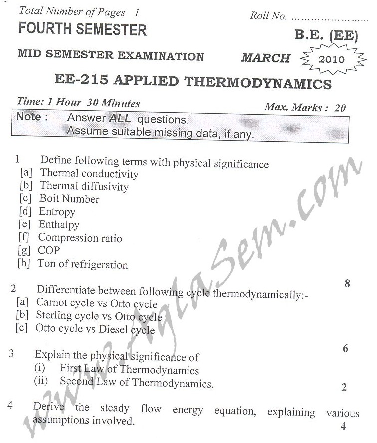 DTU Question Papers 2010  4 Semester - Mid Sem - EE-215