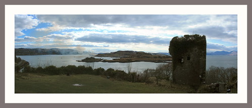 panorama holiday castle landscape island bay scotland spring framed ruin oban kerrera dunollie