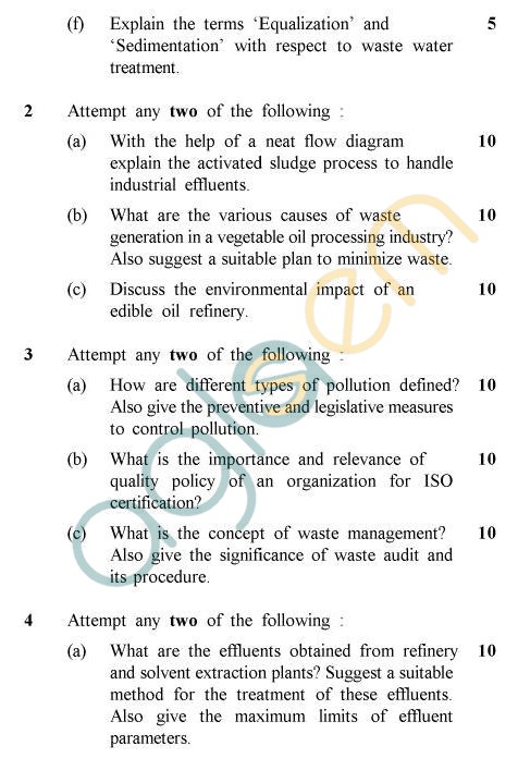 UPTU B.Tech Question Papers - OT-022 - Environmental Aspects In Oils & Allied Industries