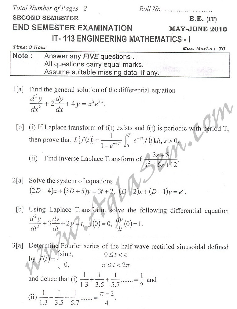 DTU Question Papers 2010  2 Semester - End Sem - IT-113