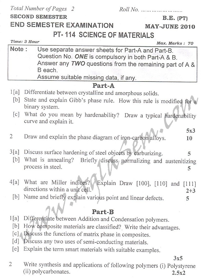 DTU Question Papers 2010 – 2 Semester - End Sem - PT-114