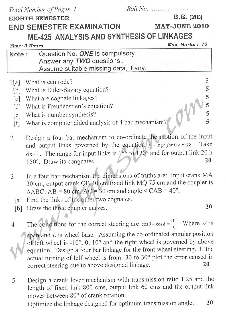 DTU Question Papers 2010  8 Semester - End Sem - ME-425