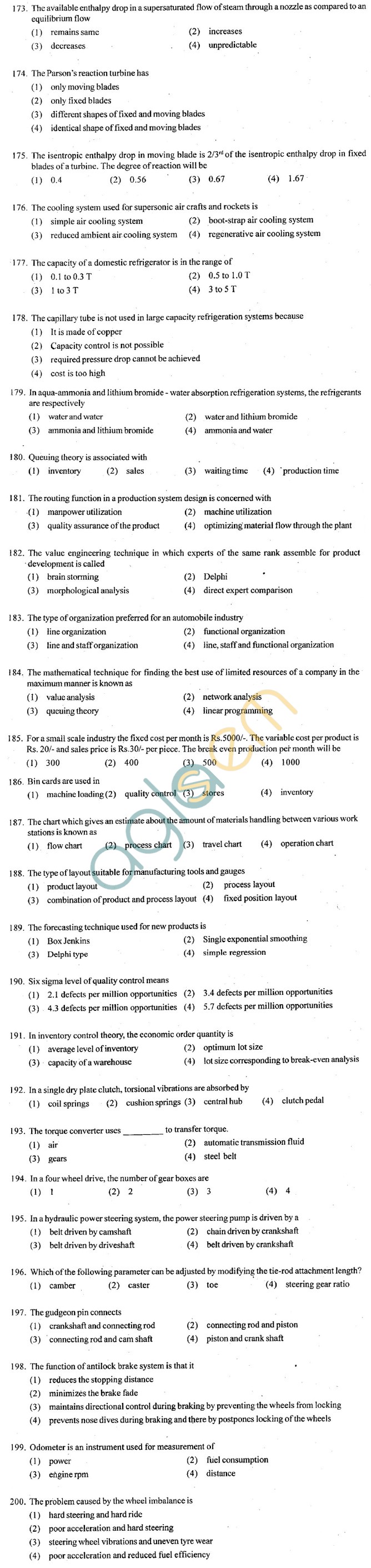 ECET 2012 Question Paper with Answers - Mechanical Engineering
