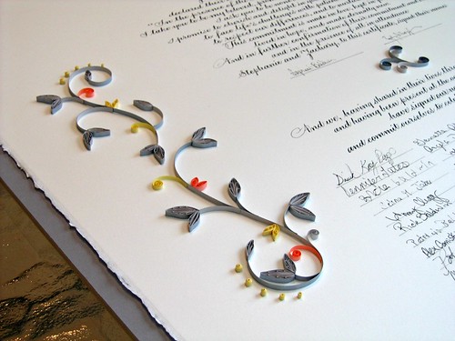 Marriage Certificate with Gray, Yellow, and Coral Quilling