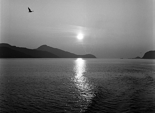 sunset blackandwhite bw film norway 35mm seagull olympus 1967 halfframe plusx pend floro florø