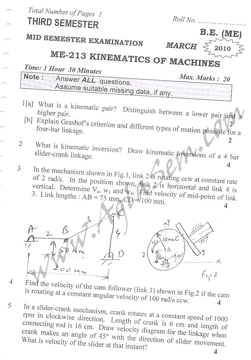 DTU Question Papers 2010  4 Semester - Mid Sem - ME-213