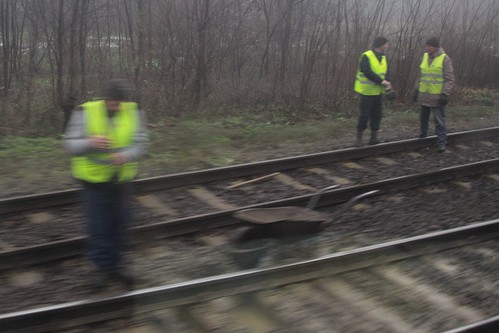 Workers on the railway tracks in Hungary