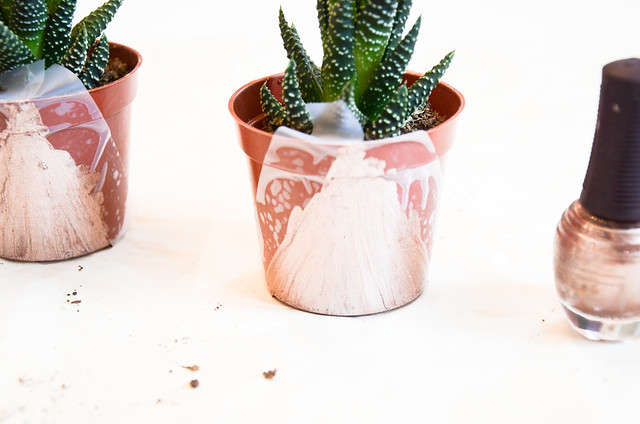 DIY paint mini planters in geometric shapes with nailpolish