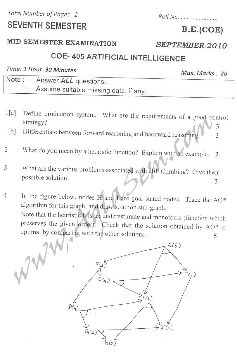 DTU Question Papers 2010  7 Semester - Mid Sem -  COE-405