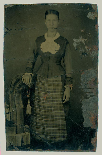 Tintype woman with fringed chair