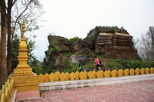 climbing up on the ruins of the old temple in Luang Namtha