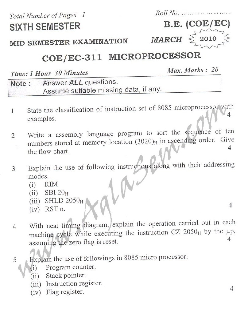 DTU Question Papers 2010  6 Semester - Mid Sem - EC-COE-311