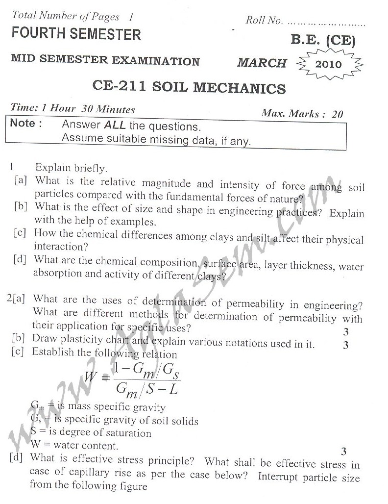 DTU Question Papers 2010 – 4 Semester - Mid Sem - CE-211