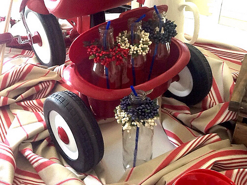 red white and blue centerpiece, Memorial Day Table decor, 4th of July table decor, red tricycle, Red white and Blue