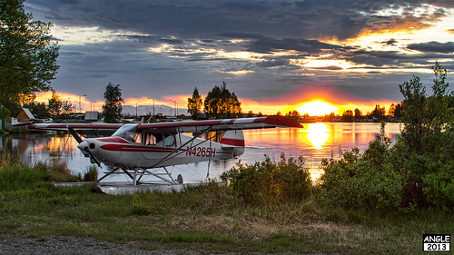 sunset lake alaska airplane anchorage