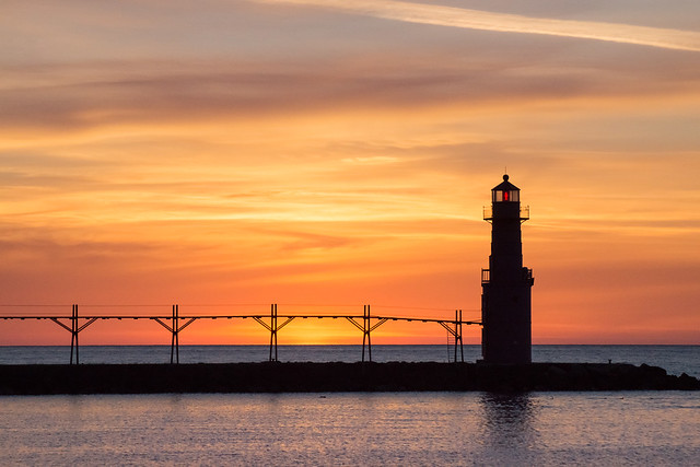 lighthouse, sunrise, Algoma, Wisconsin, Lake Michigan