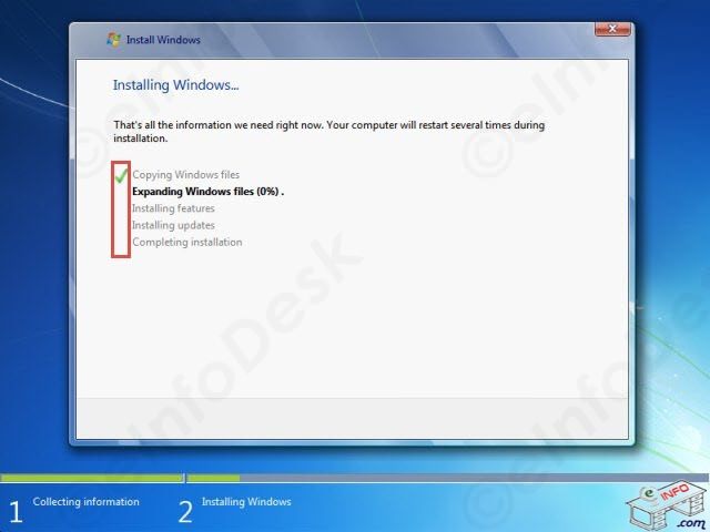 how to install windows 7 - installing files