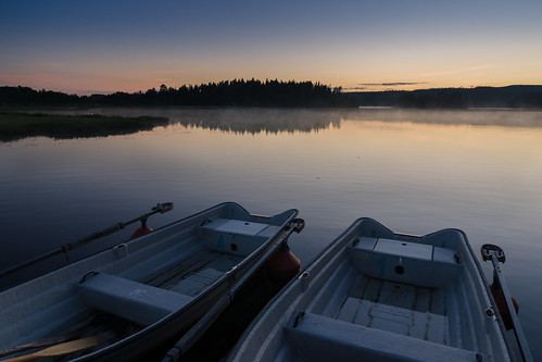 sunset lake boats village sweden säfsen