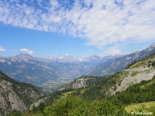 blue summer sky brown white snow france mountains green clouds alpes photography view
