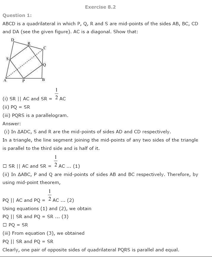 NCERT Solutions For Class 9 Maths Solutions Chapter 8 Quadrilaterals PDF Download