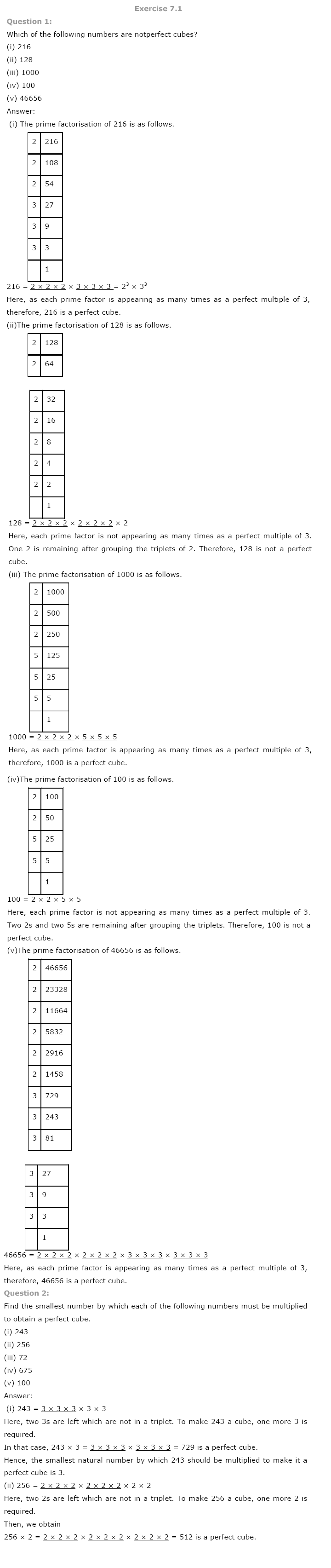NCERT Solutions For Class 8 Maths Ch 7 Cubes And Cube Roots PDF Download