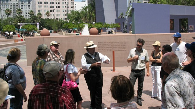 Richard Schave with tour guests in Pershing Square