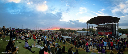 camera carnival sunset music sun rock clouds outside outdoors concert hill crowd band panoramic chevelle bands madness venue evanescence lubbock iphone halestorm cavo newmedicine carnivalofmadness iphone4s lubbockeventscenter