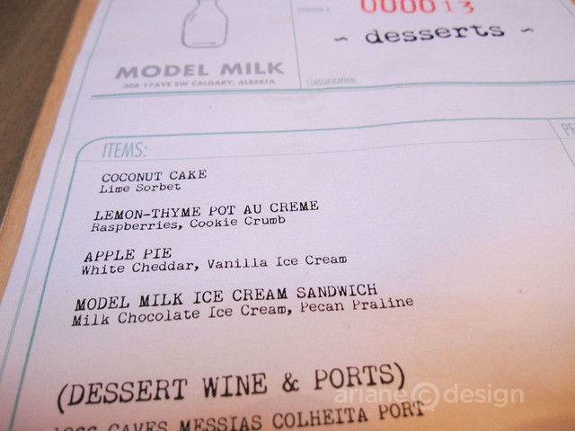 Model Milk Bistro dessert menu