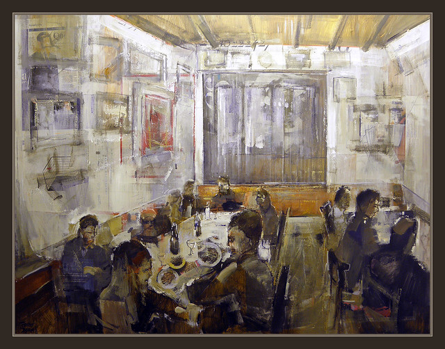 CENA-AMIGOS-PINTURA-PINTURAS-PERSONAS-LOCALES-VIDA-CUADROS-PINTOR-ERNEST DESCALS-