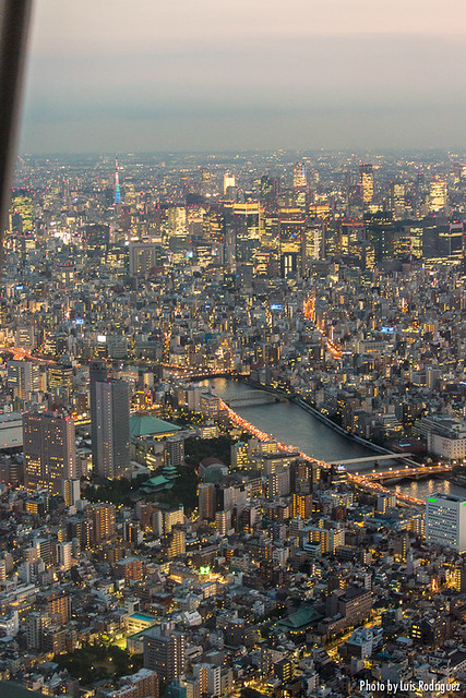 Tokio iluminado (se puede distinguir la Tokyo Tower) desde la Tembo Galleria.