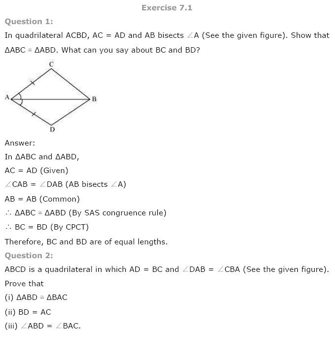 NCERT Solutions For Class 9 Maths Solutions Chapter 7 Triangles PDF Download