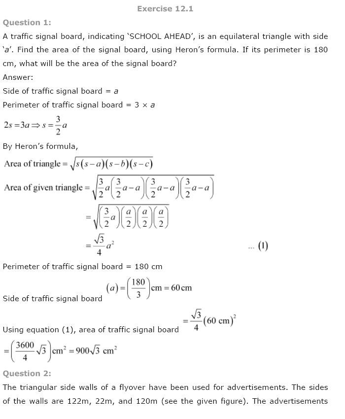 NCERT Solutions For Class 9 Maths Solutions Chapter 12 Heron’s Formula PDF Download