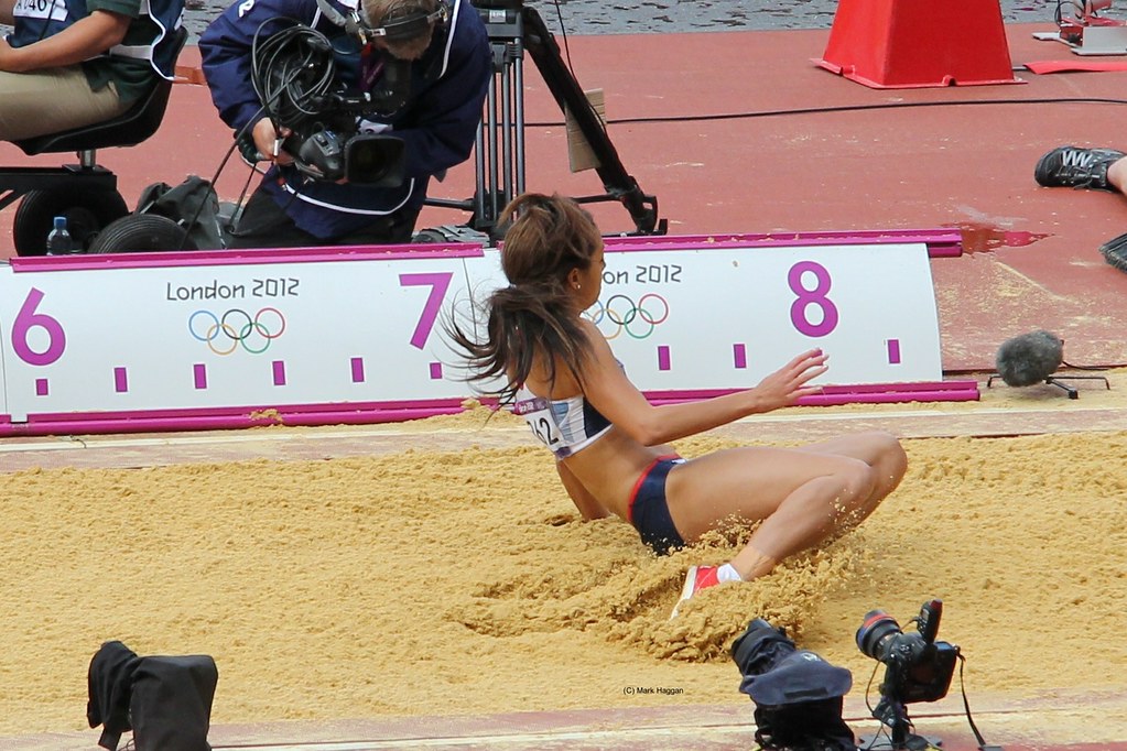 Katarina Johnson-Thompson of Team GB in the long jump during the heptathlon at the London 2012 Olympics