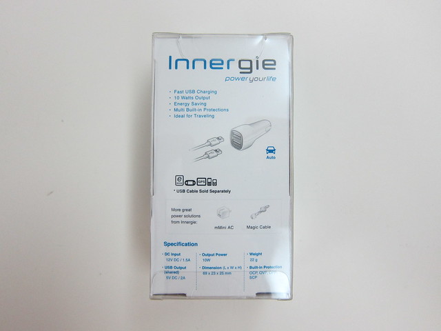 Innergie 10W Dual USB Auto Adapter - Box Back