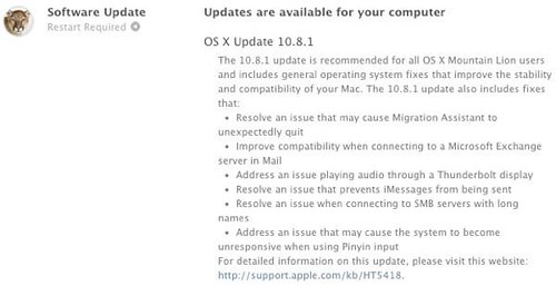 OS X 10.8.1 update