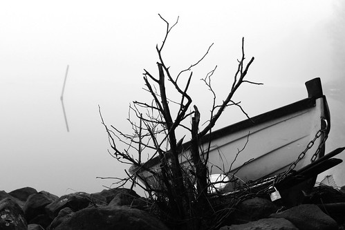 blackandwhite mist lake reflection water rock fog suomi finland landscape boat bush scenery chain pirkanmaa toijala