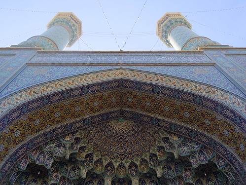 art design shrine asia iran mosaic minaret muslim islam religion decoration middleeast mosque shia islamic iwan qom islamicrepublic westasia fateme ziyarat masumeh gettyimagesmiddleeast