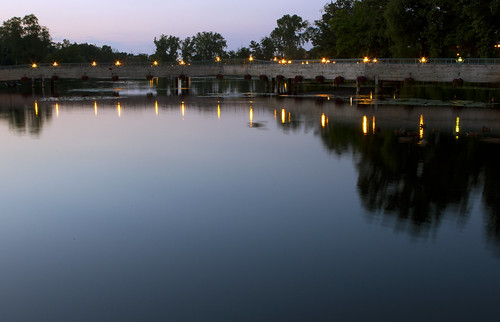bridge reflection mill night town pond brighton michigan utata