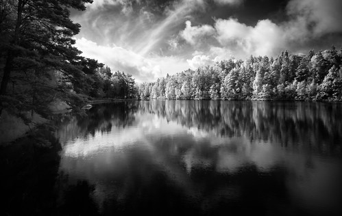 trees sky bw white lake black nature water clouds forest reflections landscape ir infrared