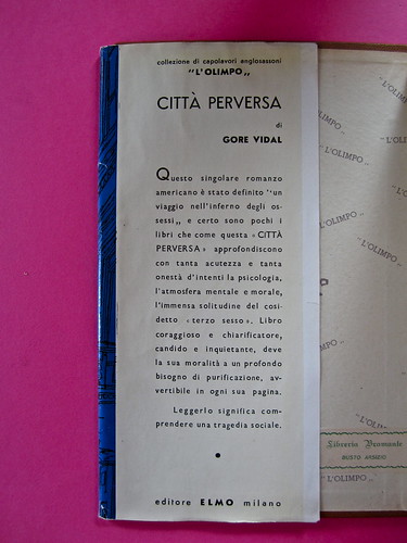 Gore Vidal, La città perversa, Elmo editore 1949. (copia 2) Risvolto di prima di sovracoperta (part.), 1