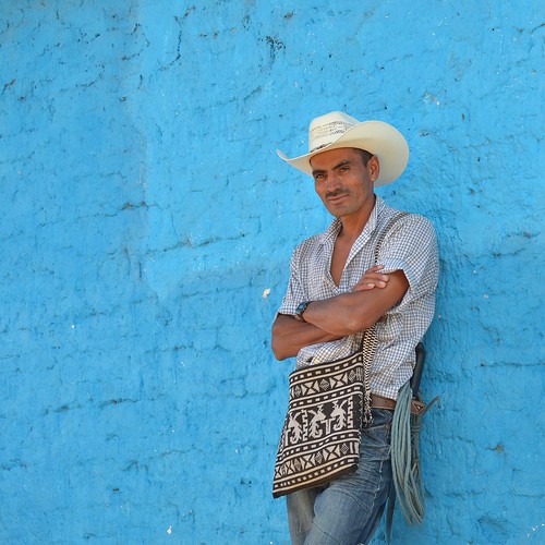 travel blue light summer man color male latinamerica southamerica hat wall photography nikon cowboy native turquoise candid guatemala style august local 2012 quiche d5100 sanandréssajcabajá