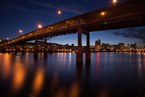 bridge sunset skyline night portland downtown clear pdx marquam