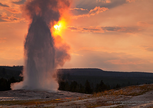 summer sunrise dawn oldfaithful yellowstone wyoming geyser