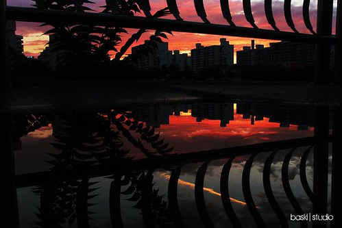 sunset sky reflection water silhouette evening dusk