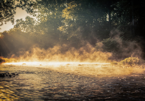 mist water creek sunrise golden delphi indiana sunbeams deercreek mistymorning