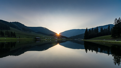 austria styria teichalm sunset sunstar lake mountains hdr