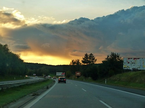 sunset cars countryside view motorway czechrepublic colourful