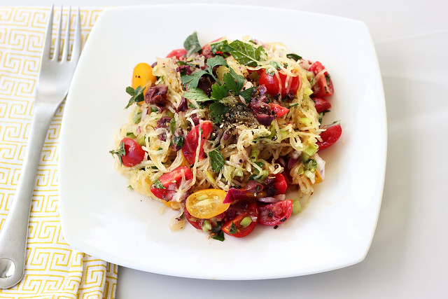 Mediterranean Spaghetti Squash Salad - Gluten-free + Vegan